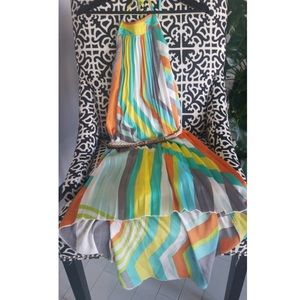 Pleated Multicolour Halter Dress